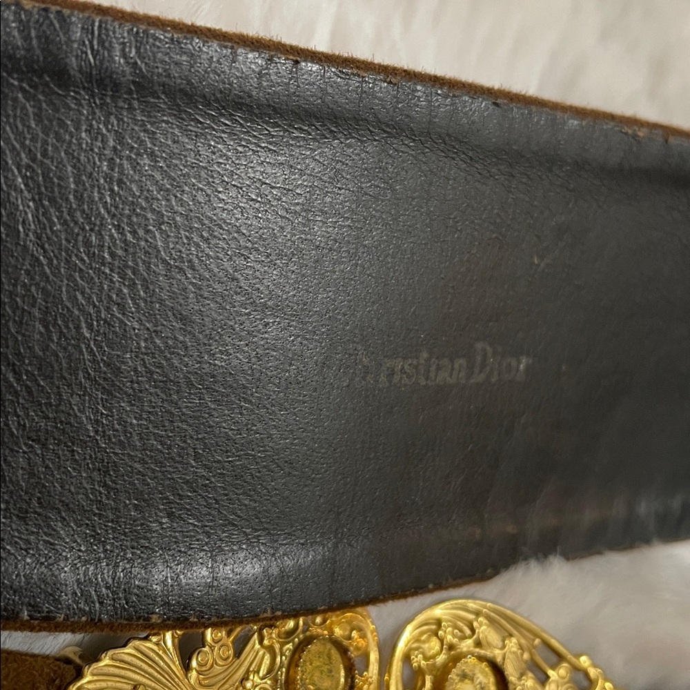 VTG Dior Brown Suede Belt with Ornate Gold Buckle and Red Accents - Picture 4 of 8
